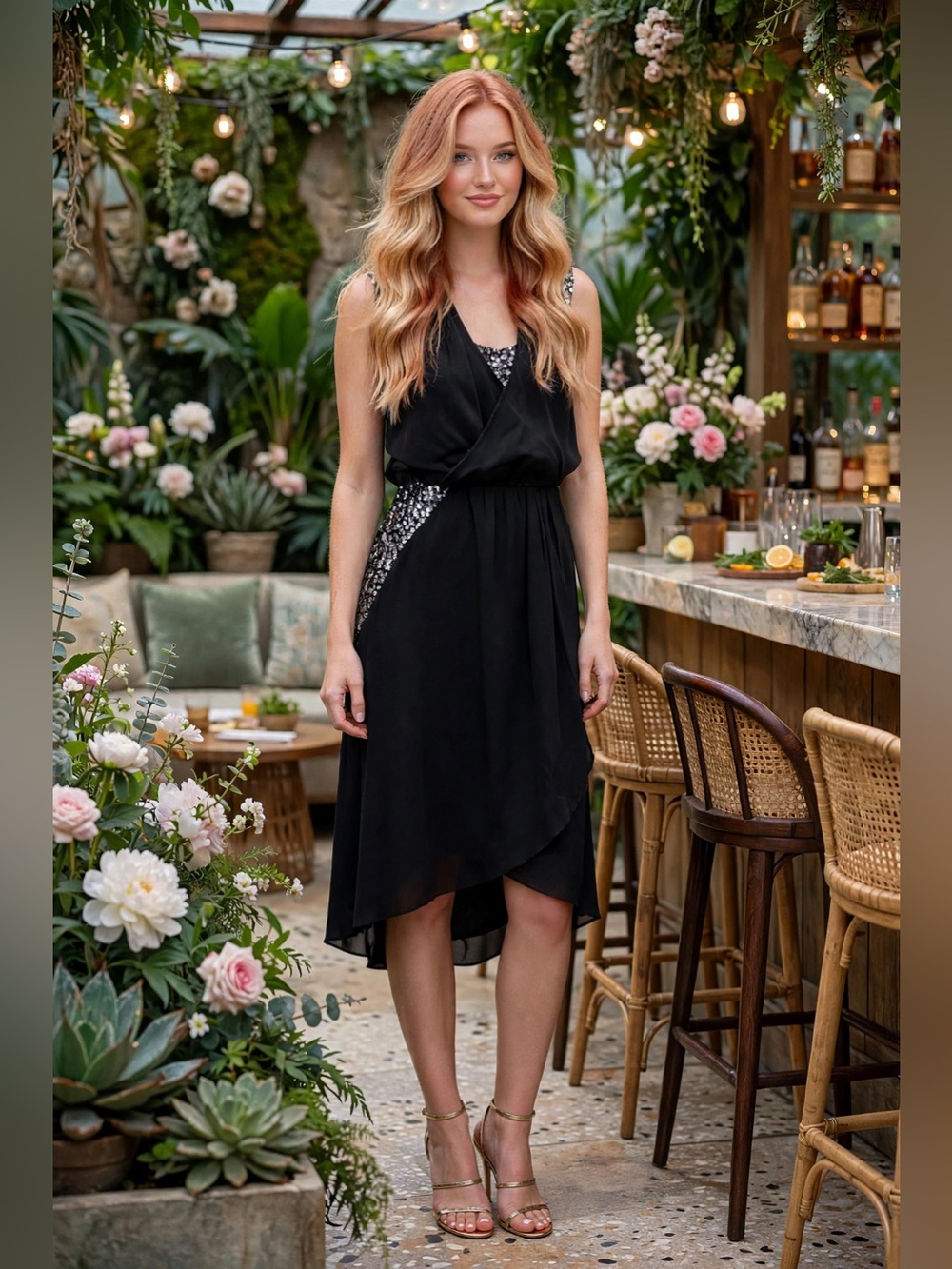 VINCE CAMUTO Black V-Neck Hi/Low Cocktail Dress